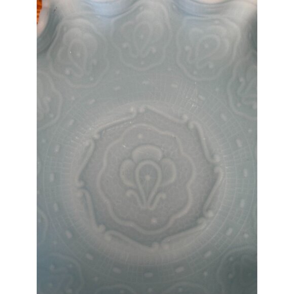 VTG Fenton Bowl blue Glass Ruffled Edge Candy Jewelry Fruit Compote 7 5/8" - Picture 4 of 8